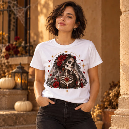 Camiseta blanca de novia esqueleto